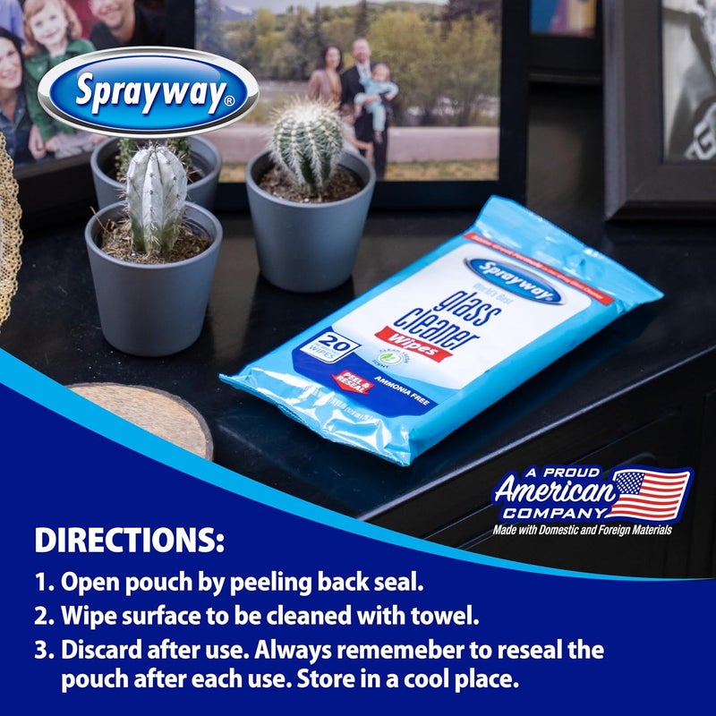 Sprayway مناديل تنظيف الزجاج، 20 قطعة، عبوة من 6 | عبوة قابلة لإعادة الإغلاق أثناء التنقل، مبللة مسبقًا | تركيبة أصلية خالية من الأمونيا | تزيل بصمات الأصابع، الغبار، الأوساخ | لجميع أسطح الزجاج - Image 5